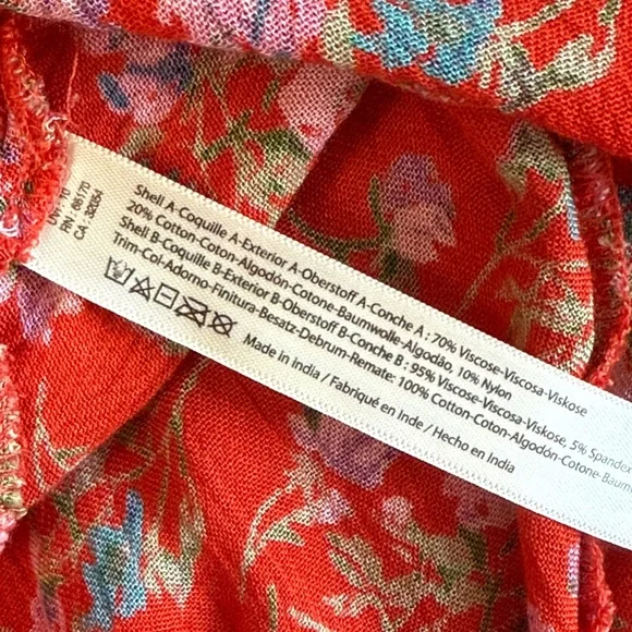 Free People Adella Red Floral Lace Sleeveless Flowing Strappy Dress M - Picture 8 of 8